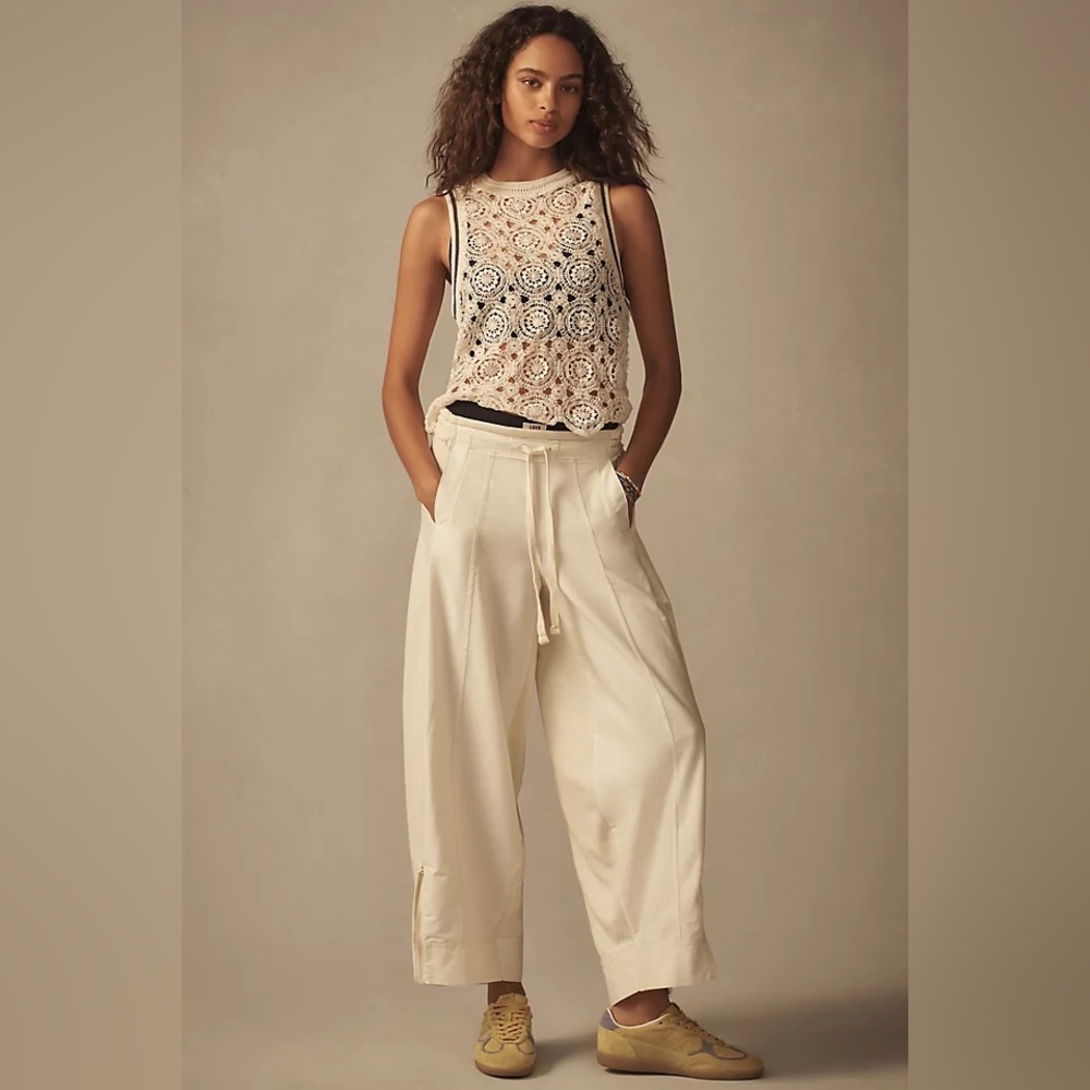 Anthropologie Daily Practice Wide Leg Pants Cream Size M